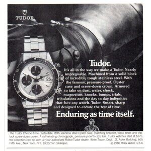1980 Tudor Chrono-Time Oysterdate Watch Vintage Print Ad 80s Fashion Wall Art